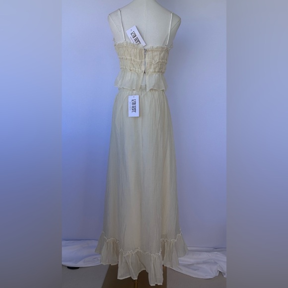 12th Tribe Women’s 2 Pc Crop Top Maxi Skirt Set Gauzy Cream Bows Size Small - Picture 6 of 14
